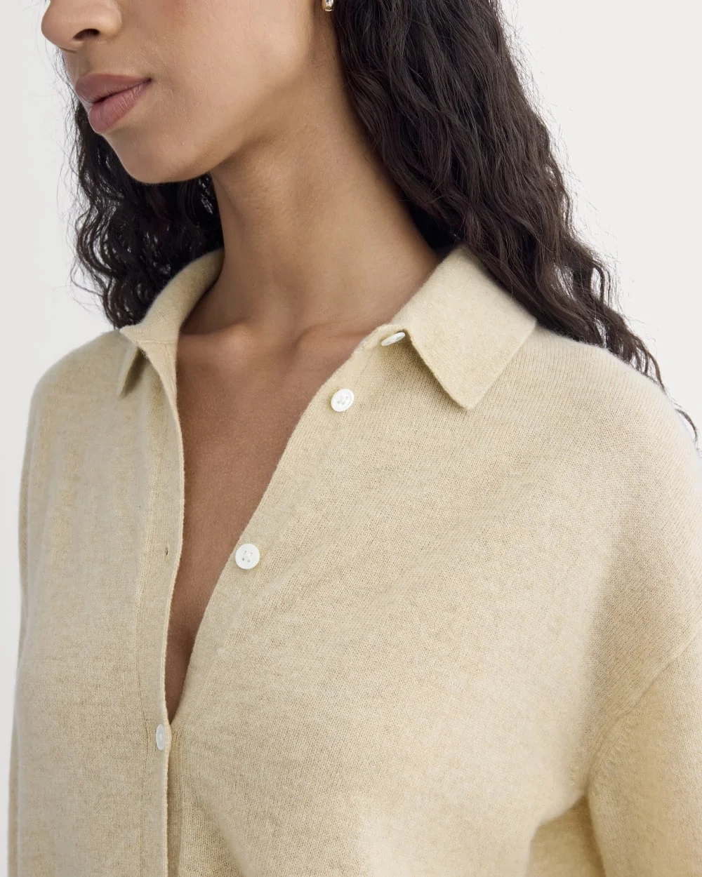 Cashmere Button-Up Shirt | Heather Light Camel (3)