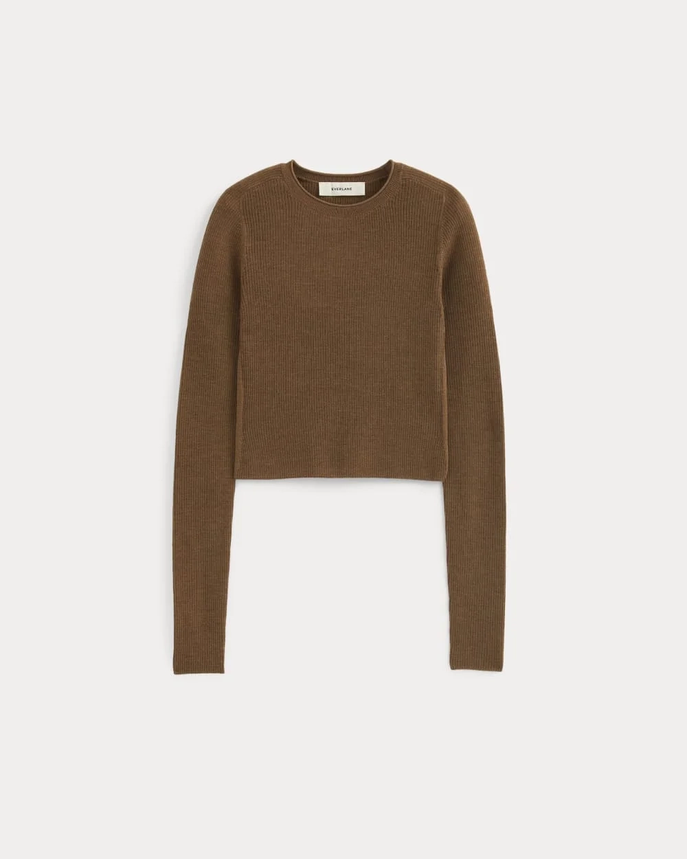 The Cropped Crew Top in Ultrafine Merino | Heathered Toffee (2)