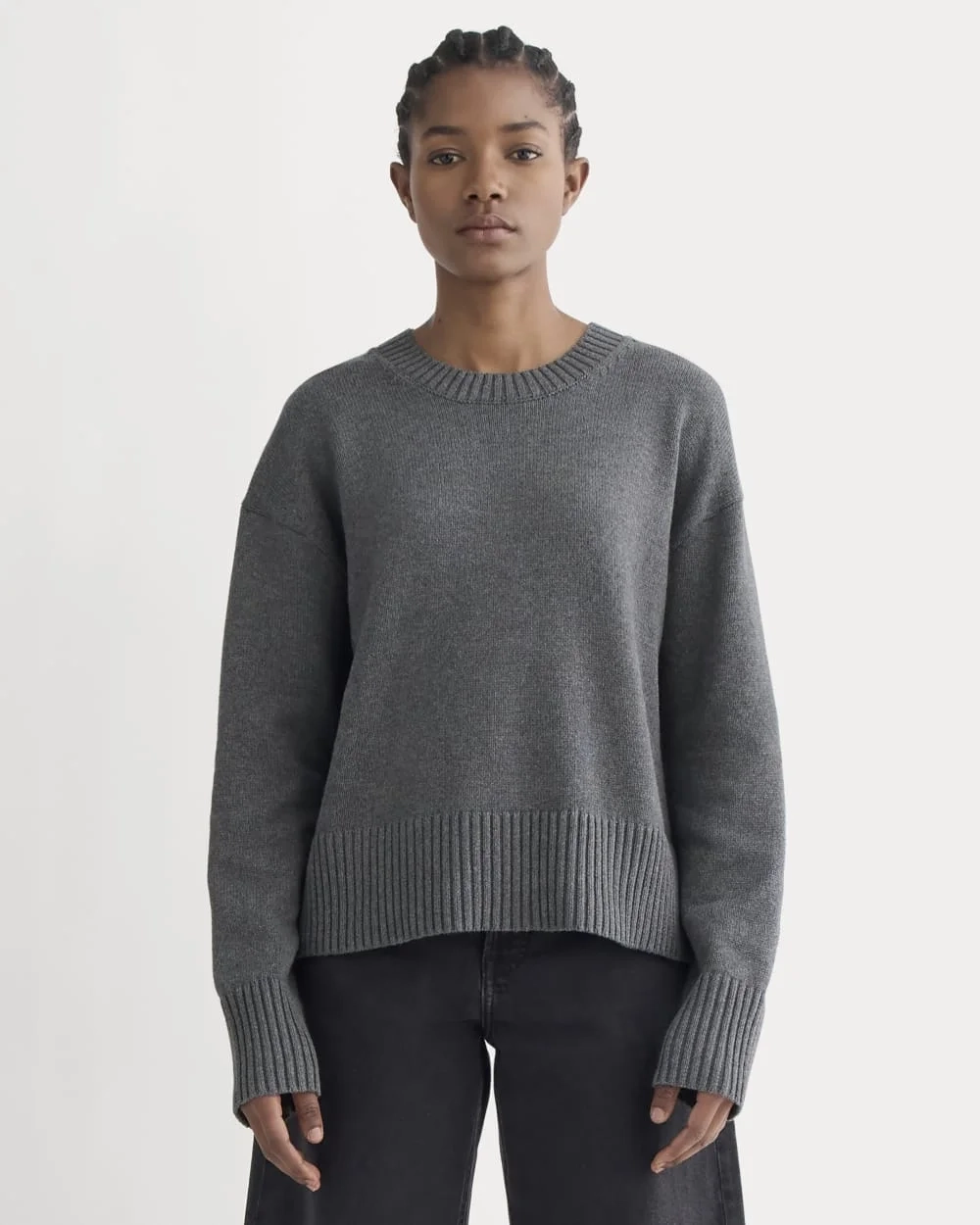 The Boxy Sweater in Everyday Cotton | Heathered Charcoal (3)