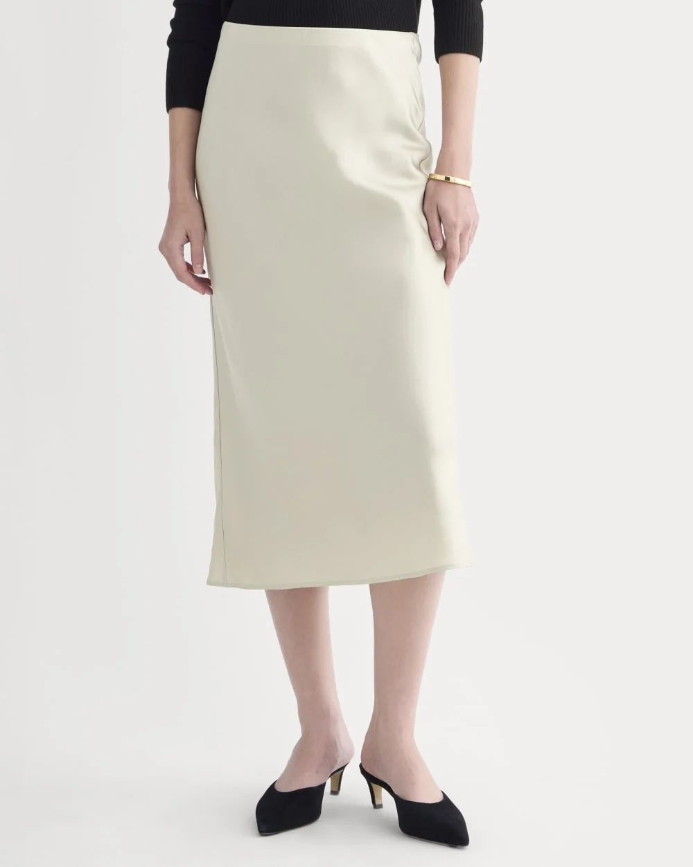 Slip Skirt in Silk Charmeuse | Bone (2)
