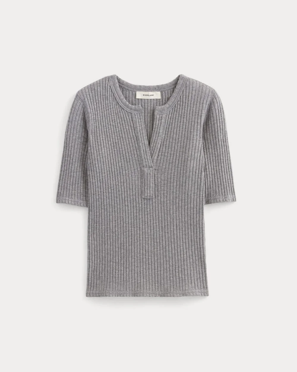 The Rib-Knit Short-Sleeve Henley | Mid Heather Grey (2)