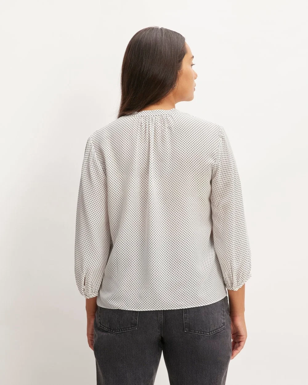 The Washable Clean Silk V-Neck Top | Bone / Black Polka Dot (3)