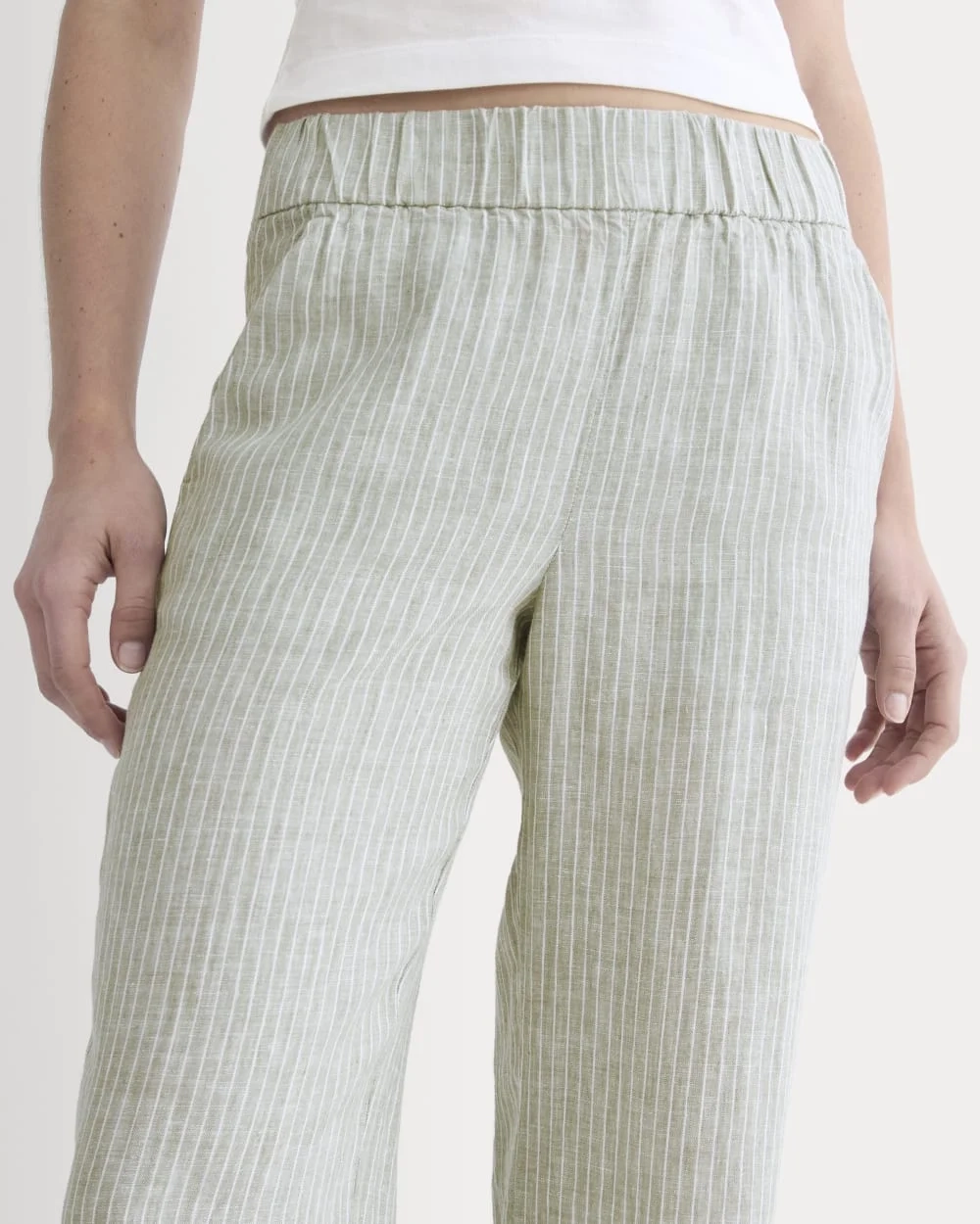 The Linen Easy Pant | Oil Green / White (3)