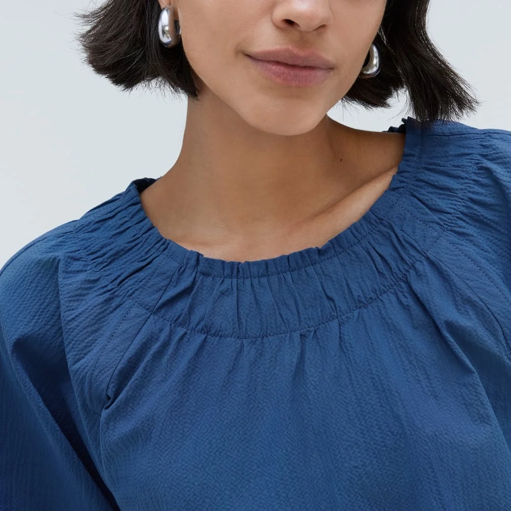 The Seersucker Gathered Tee | Deep Blue (3)