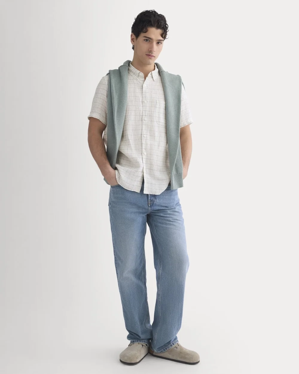 The Classic Short-Sleeve Shirt in Linen | Bone/Plaid (3)