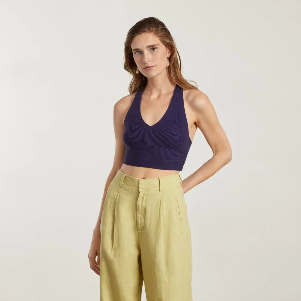 The Cross-Back Cropped Sweater Top | Midnight Blue (2)