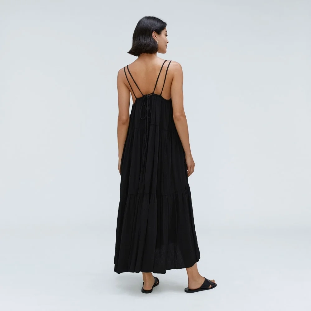 The Naia™ Ripple Tiered Maxi Dress | Black (3)