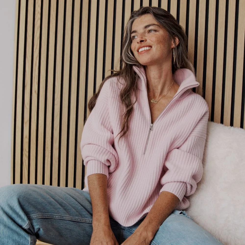 The Half-Zip Sweater in Luxe Merino | Light Lilac (2)