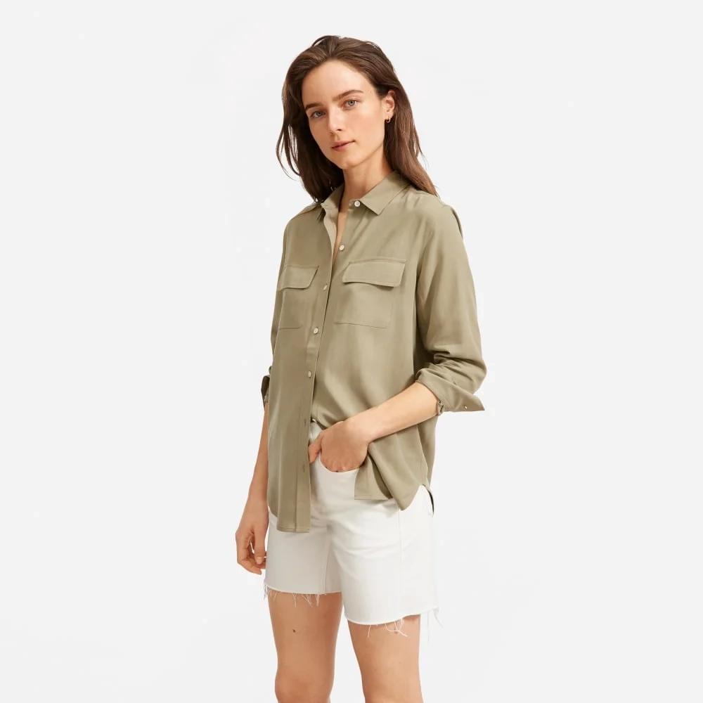 The Washable Silk Relaxed Shirt  | Covert Green (7)