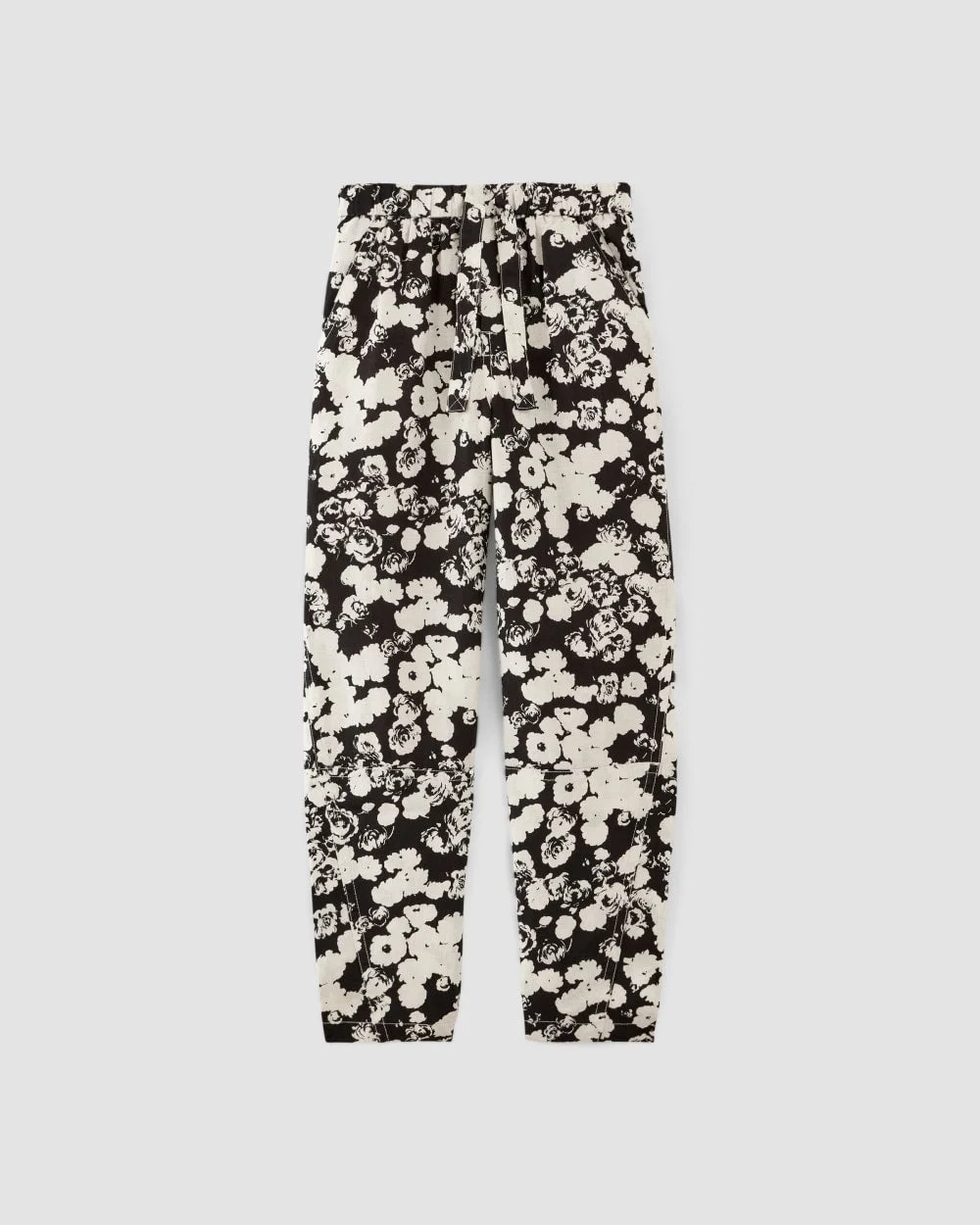 The Linen Pull-On Barrel Pant | Black / Bone Floral (3)