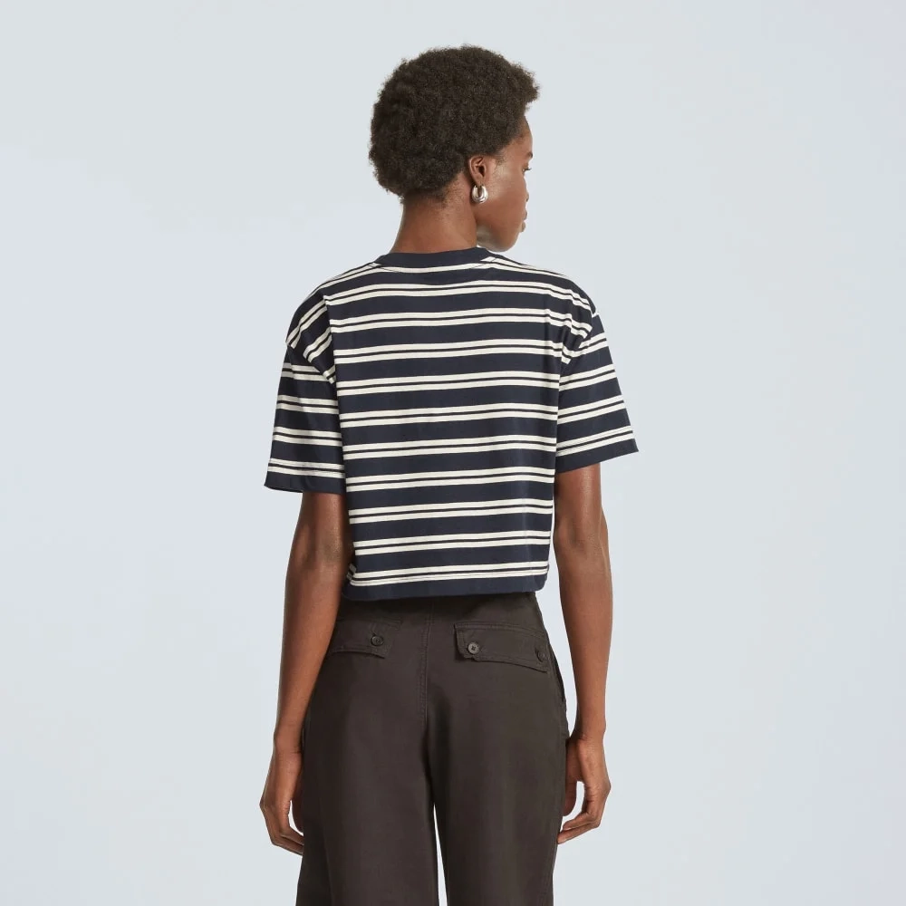 The Organic Cotton Cropped Tee | Navy / Tan (2)