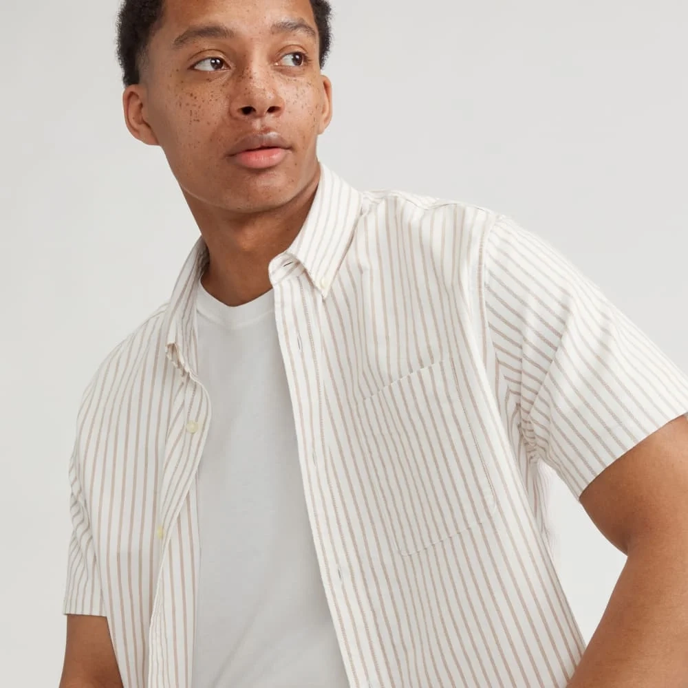 The Organic Short Sleeve Oxford Shirt | Sahara / Off-White (2)