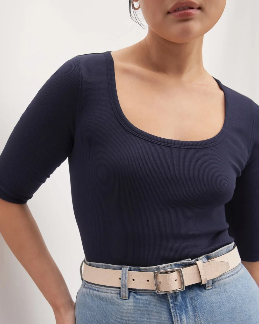 The Luxe Rib Scoop-Neck Tee | Navy (2)