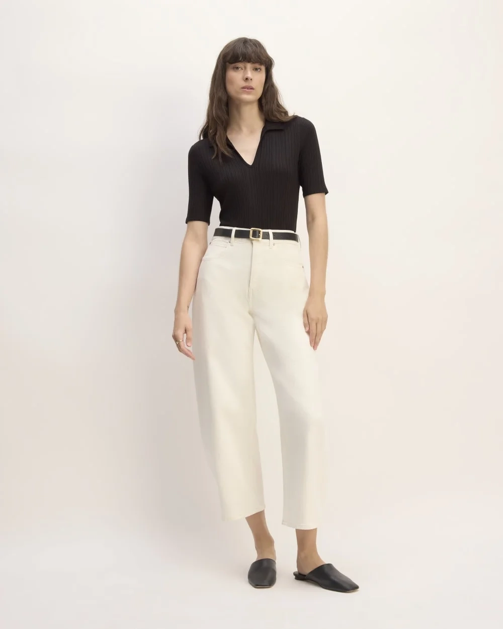 The Rib Soft Knit Open Collar Polo | Black (3)