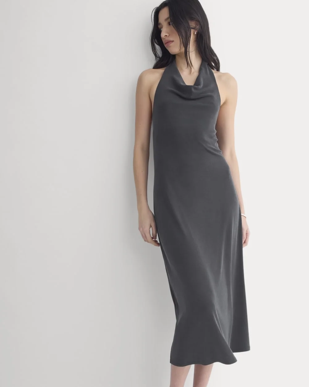 Cowlneck Halter Dress in Butterknit | Black (3)