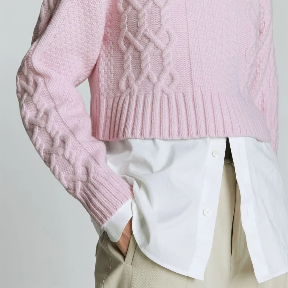 The Felted Merino Cropped Cable Sweater | Light Lilac (2)