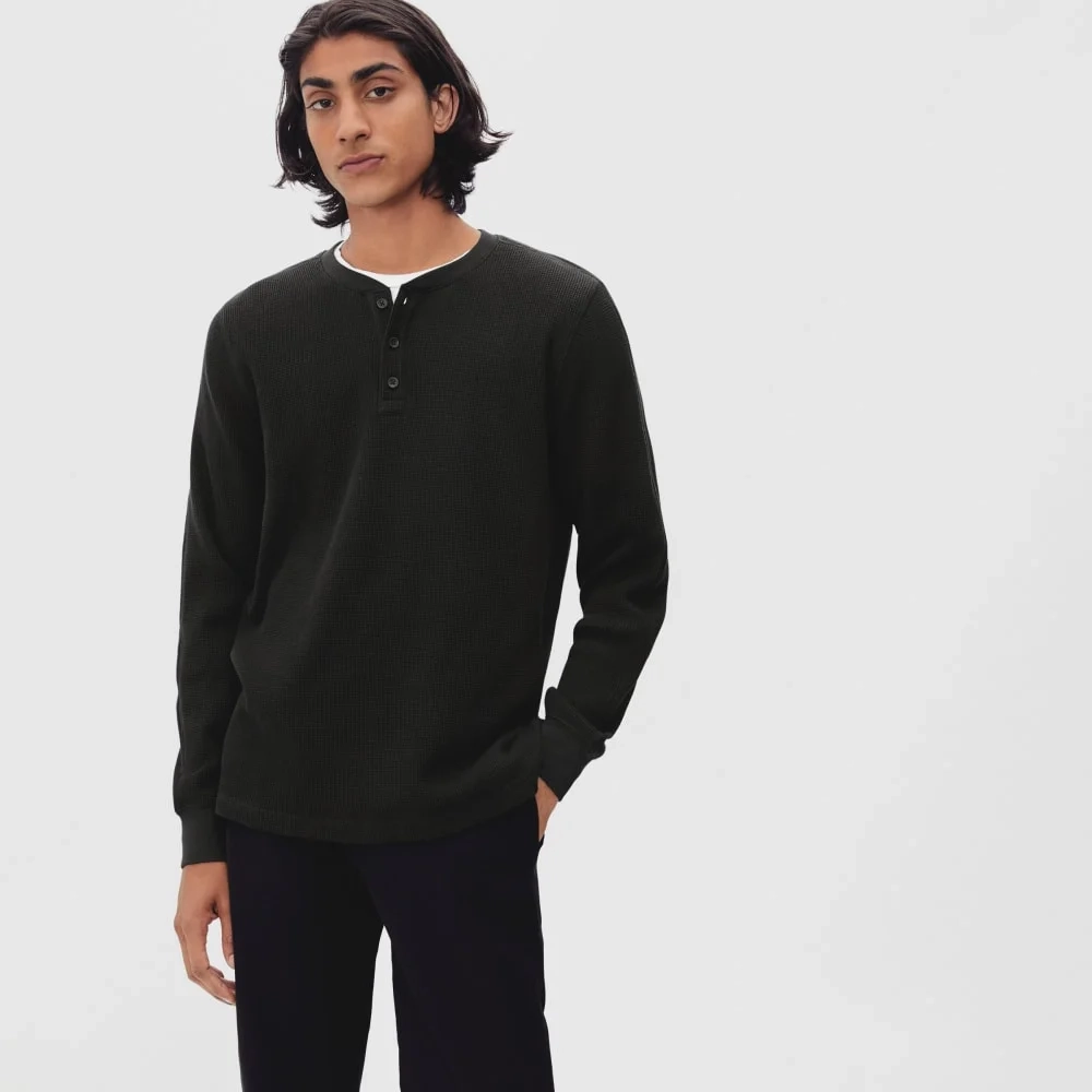 The Waffle Long-Sleeve Henley Tee | Black (3)