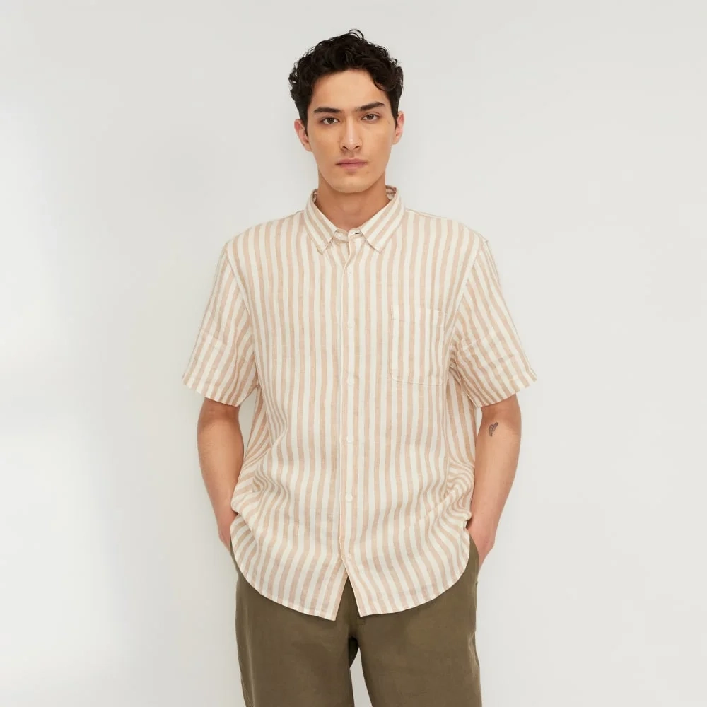 The Classic Short-Sleeve Shirt in Linen | Bone / Caramel