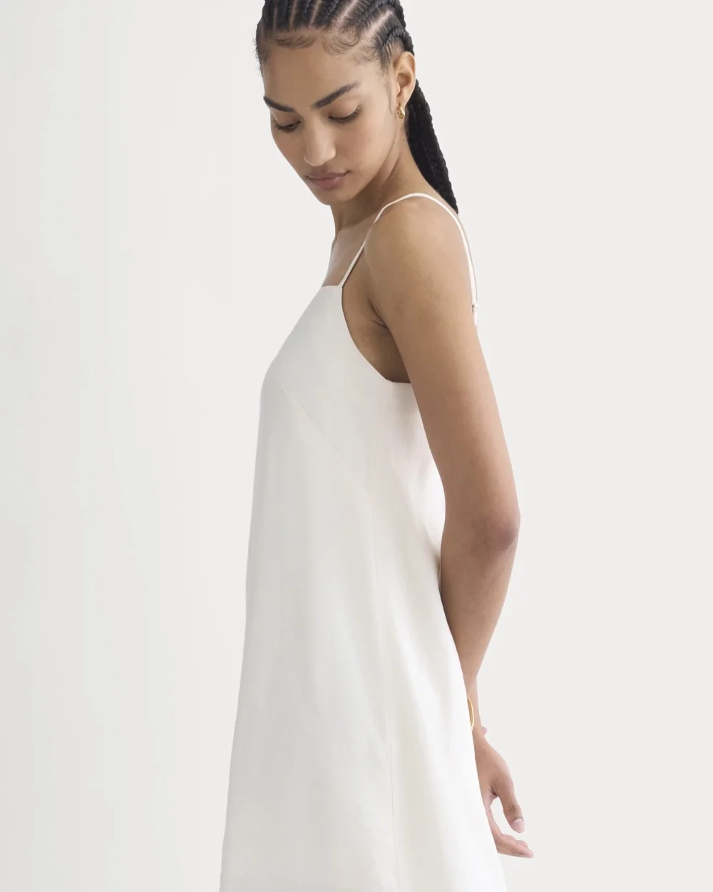 Mini Shift Dress in Stretch Linen | Bone (2)