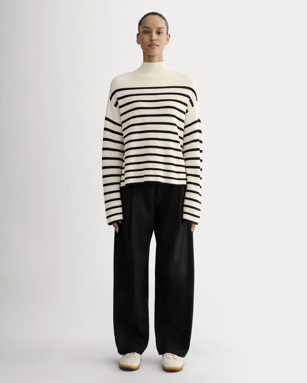 The Slouchy Funnel Neck in Everyday Cotton | Canvas / Black (2)