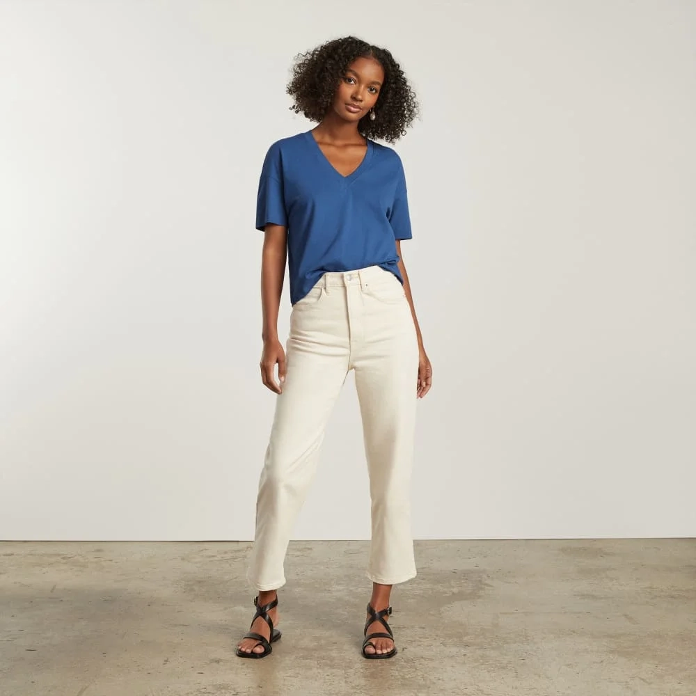 The Organic Cotton Slouchy V-Neck | Deep Blue (2)
