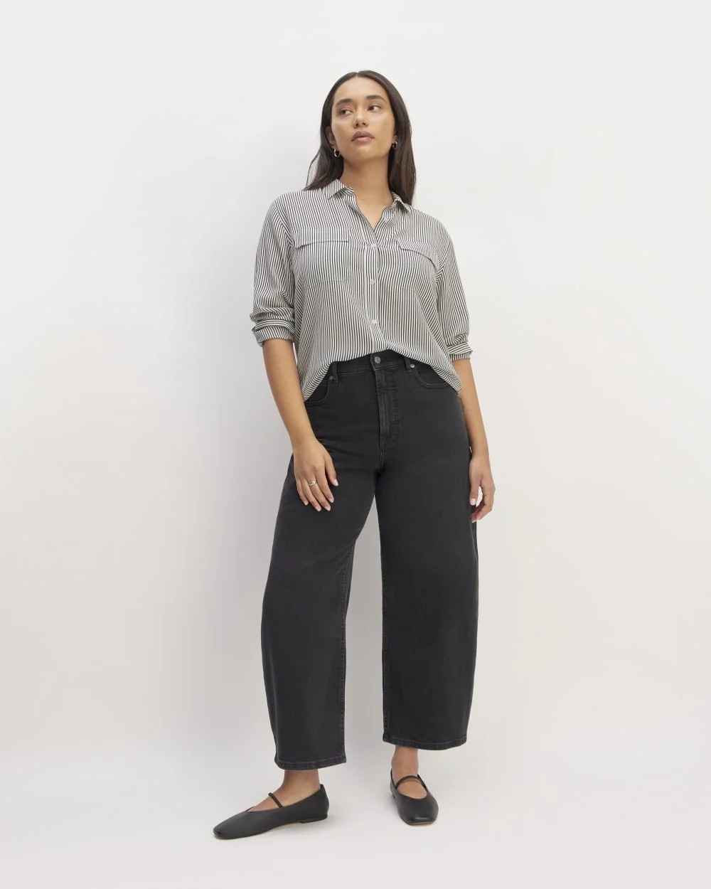 The Utility Shirt in Washable Silk | Black / White (4)
