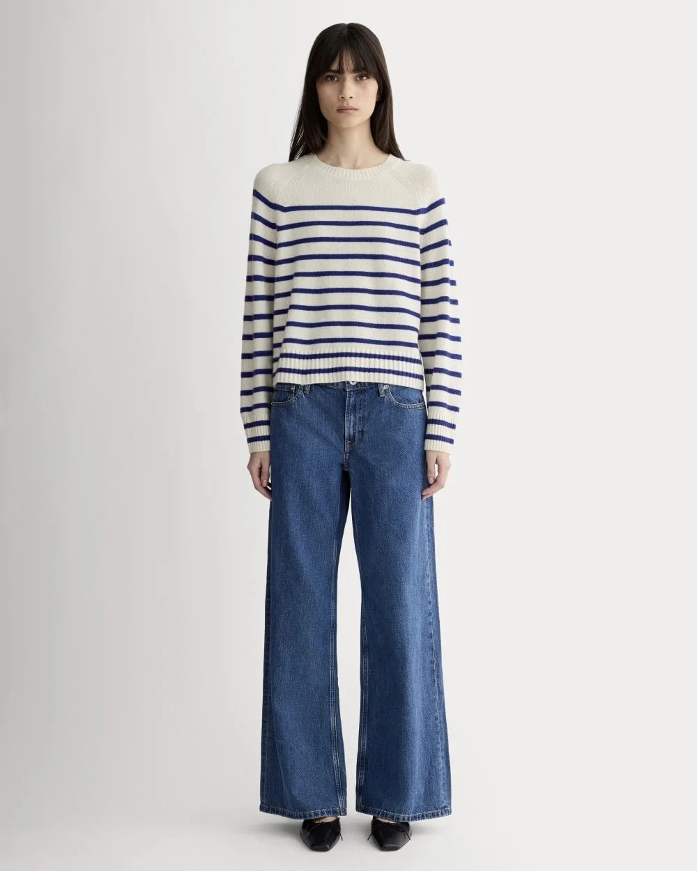 The Boxy Crew in Cashmere | Soft White / Deep Blue (2)
