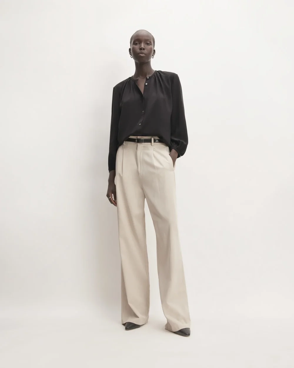 The Washable Clean Silk Shirred Blouse | Black (3)