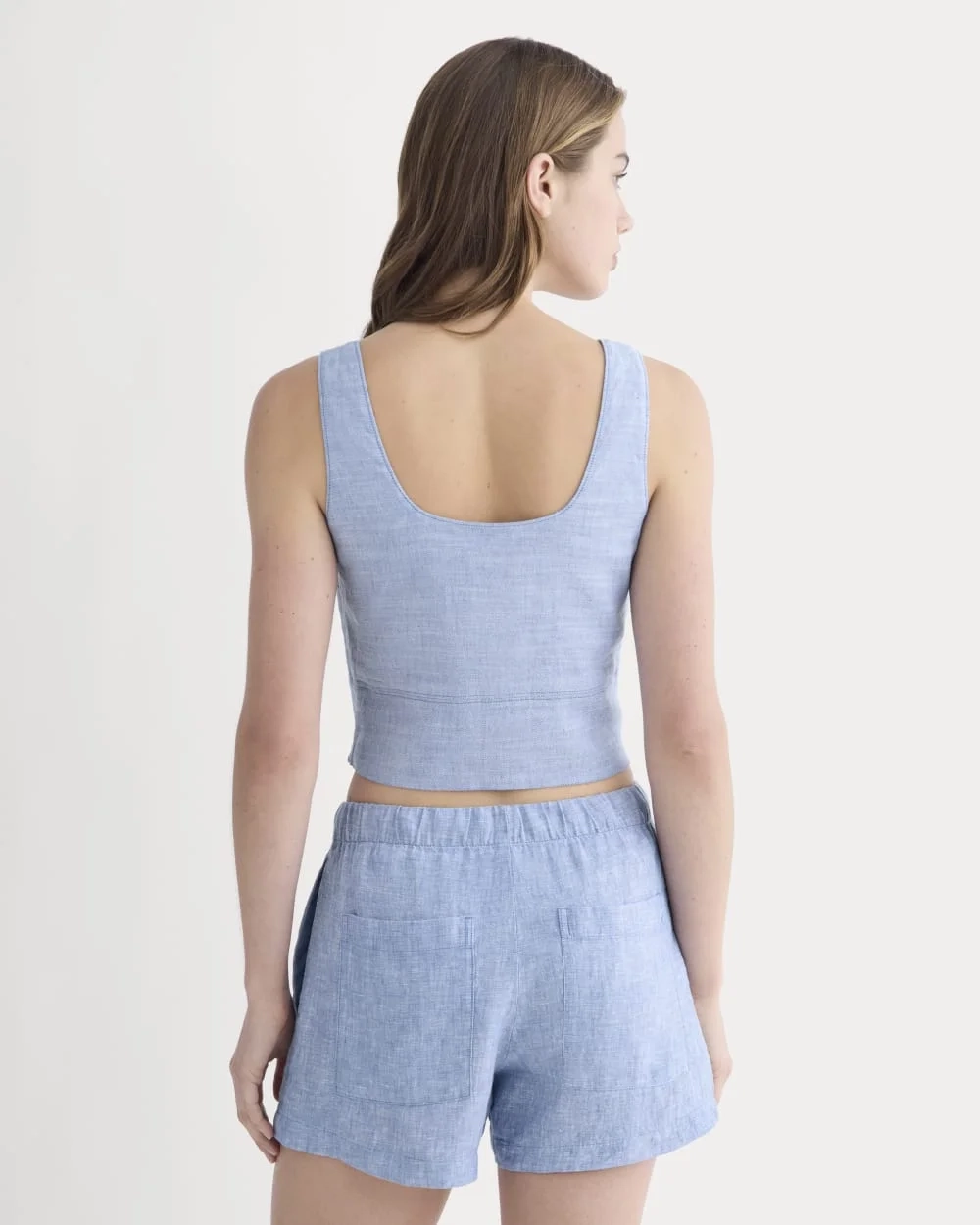 The Square Tank in Stretch Linen | Chambray (2)
