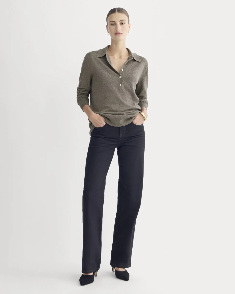 Oversized Polo Sweater in Cotton Merino | Heather Ash Taupe (3)