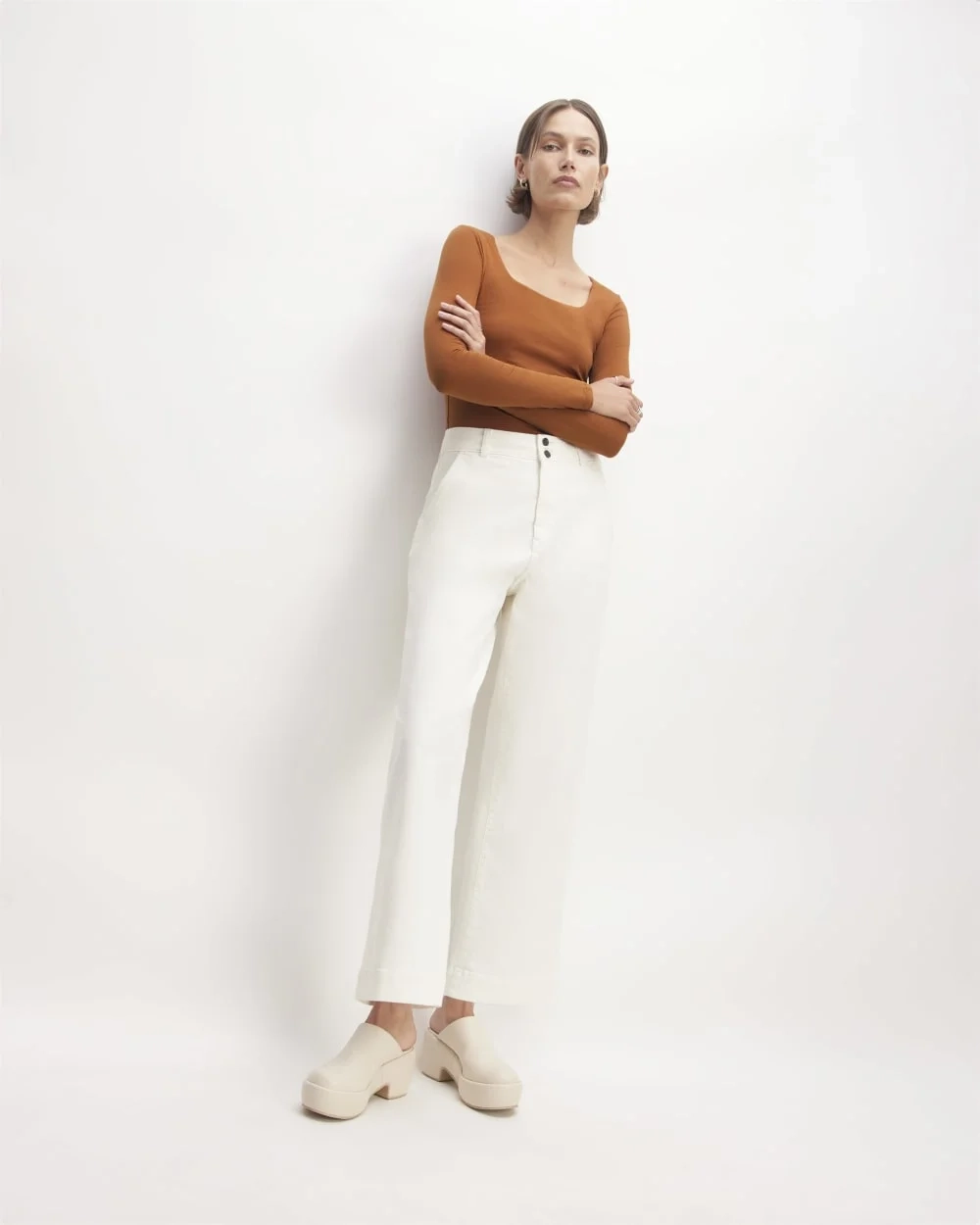 The Long-Sleeve Supima® Square-Neck Bodysuit | Honey | Thong