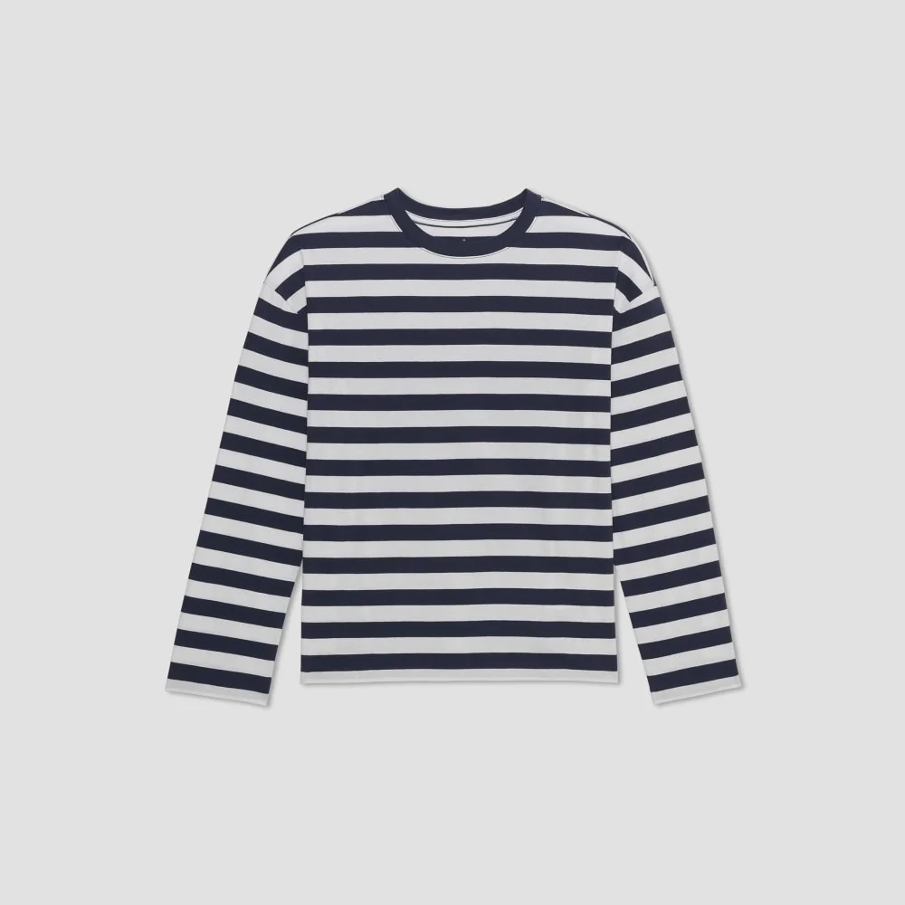 The Organic Cotton Relaxed Long Sleeve Tee | Navy / Canvas (2)