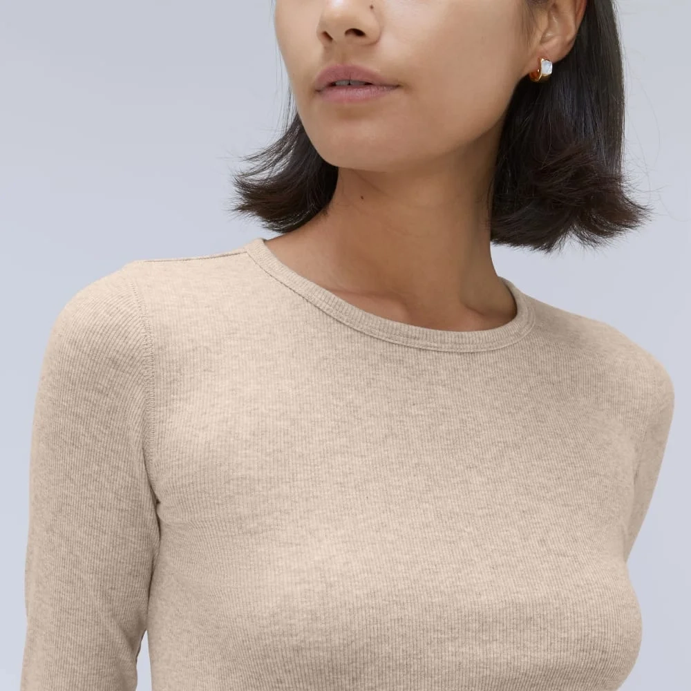 The Luxe Rib Long-Sleeve Crew | Heathered Meringue (2)
