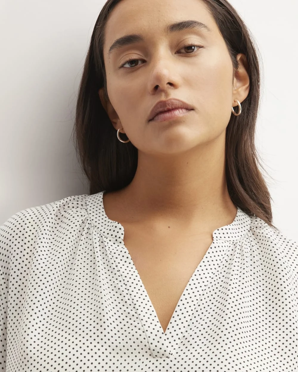 The Washable Clean Silk V-Neck Top | Bone / Black Polka Dot (4)