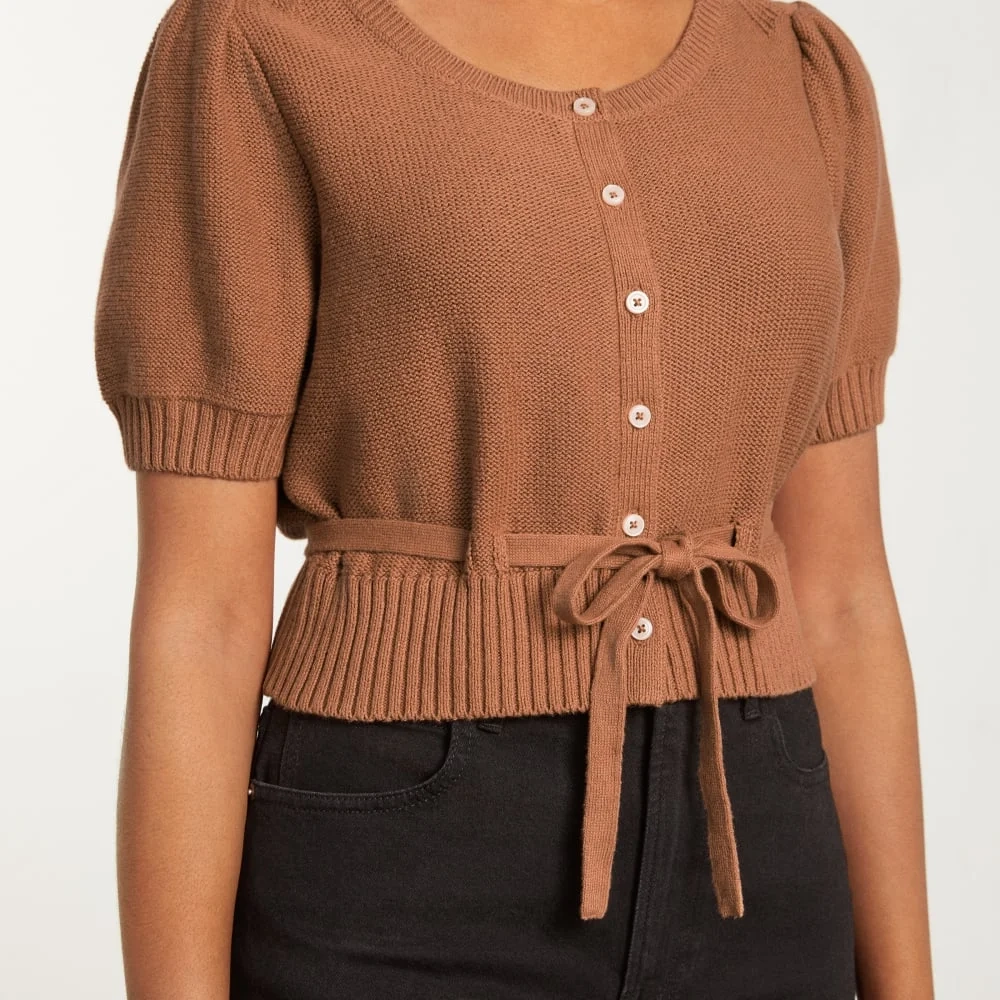 The Puff Sleeve Sweater Top | Tawny Brown (3)