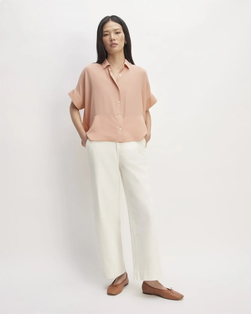 The Boxy Shirt in Washable Silk | Blush Pink (3)
