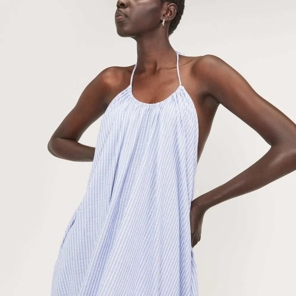 The Tie-Back Halter Dress | Mazarine Blue / Optic White (3)