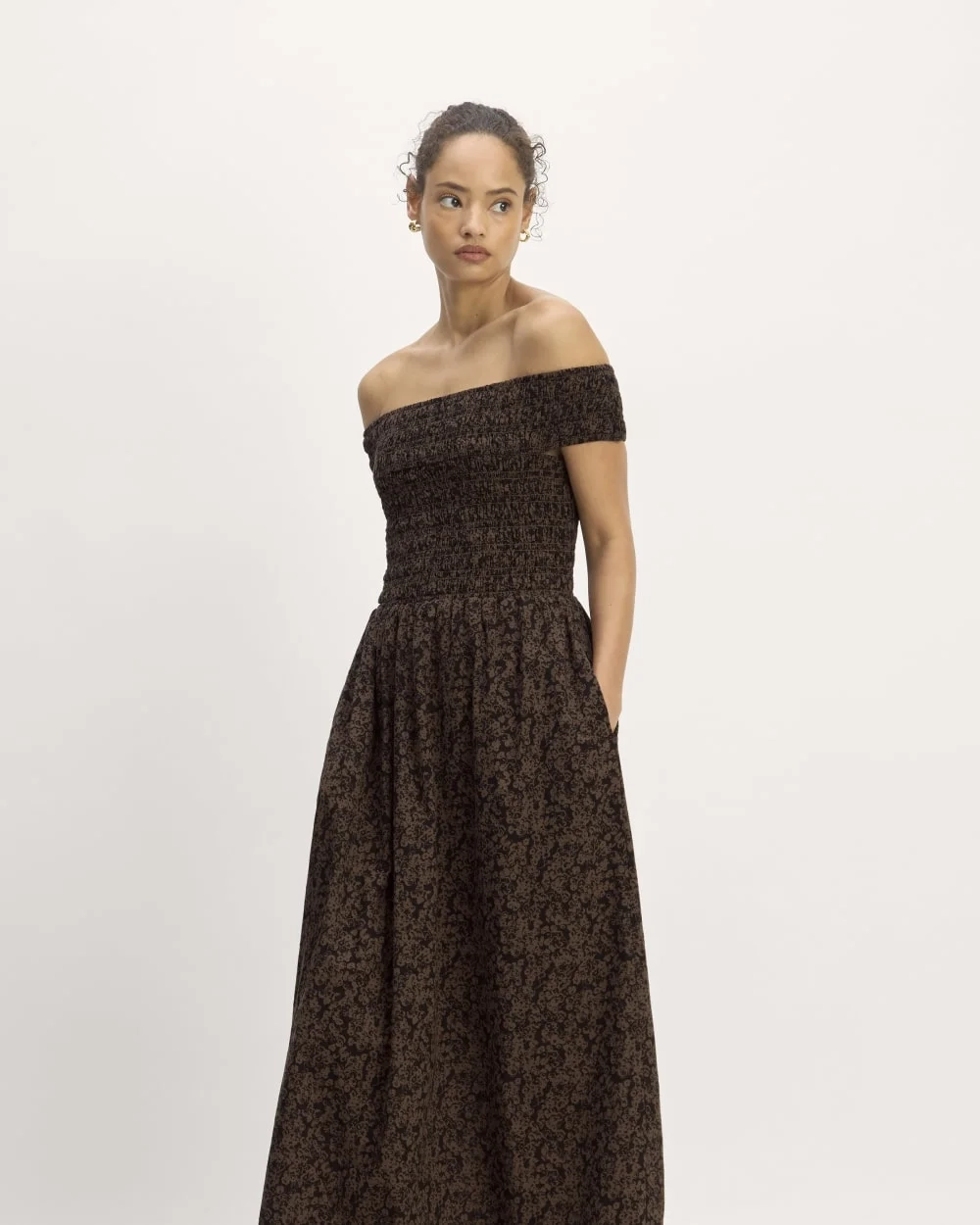 The Gauze Off-the-Shoulder Dress | Black / Cocoa Small Floral