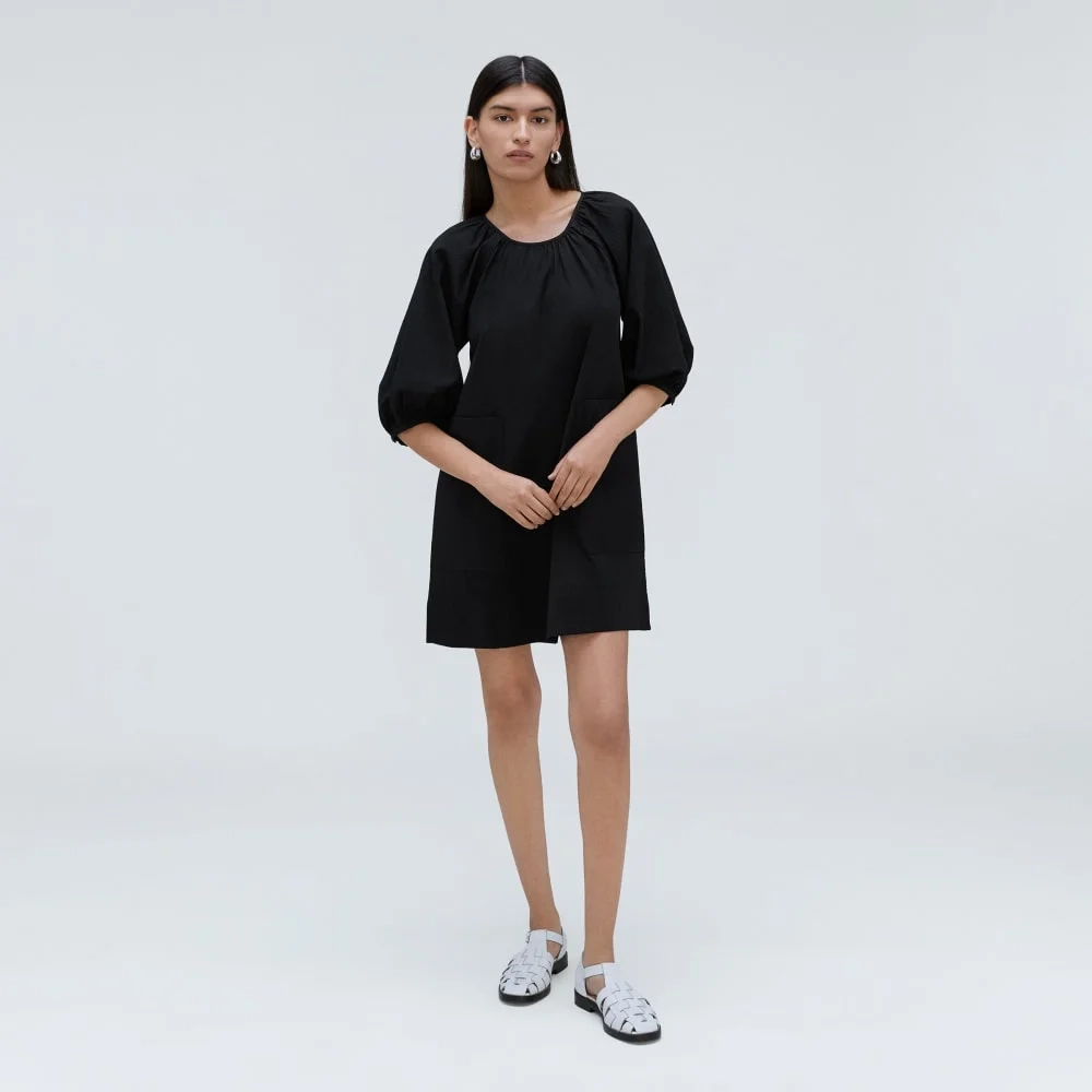 The Seersucker Puff Sleeve Dress | Black (3)