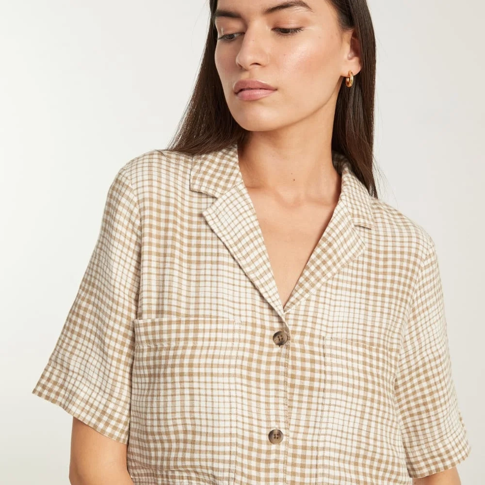 The Linen Workwear Dress | Iced Coffee Grid (3)