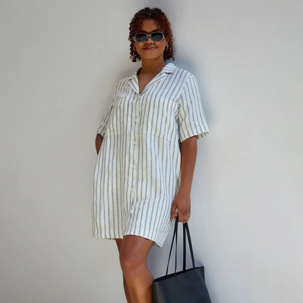 The Linen Workwear Dress | Black / Canvas Tan (3)