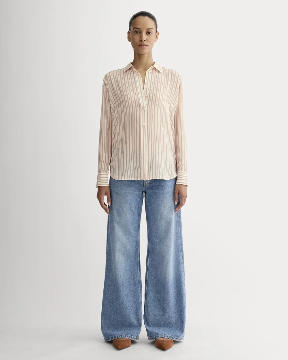 The Must-Have Shirt in Washable Silk | Bone / Dusky Rose (3)