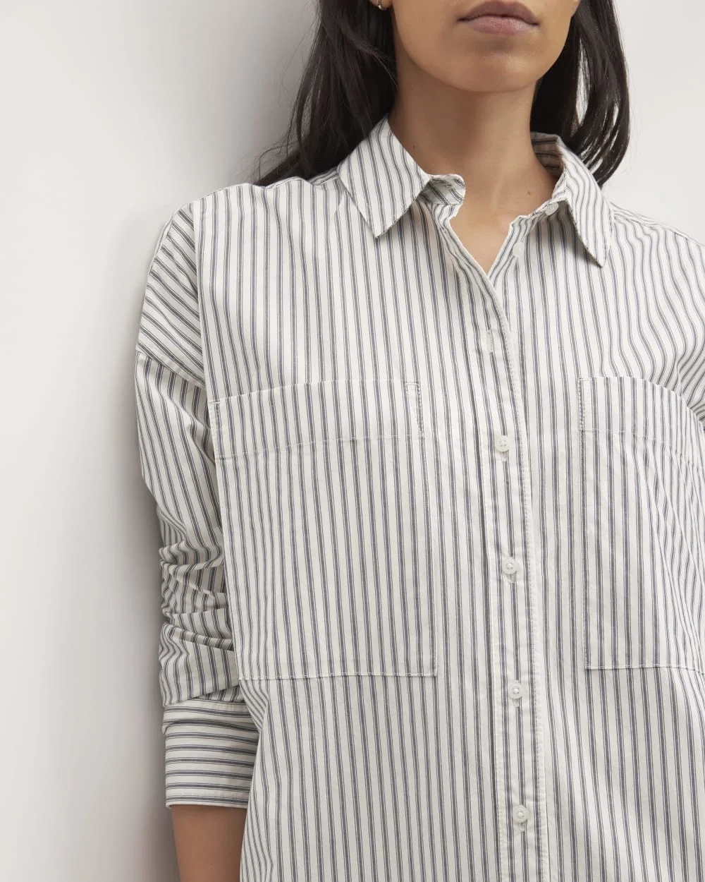 The Midi Cotton Shirt Dress | Bone/Navy (2)