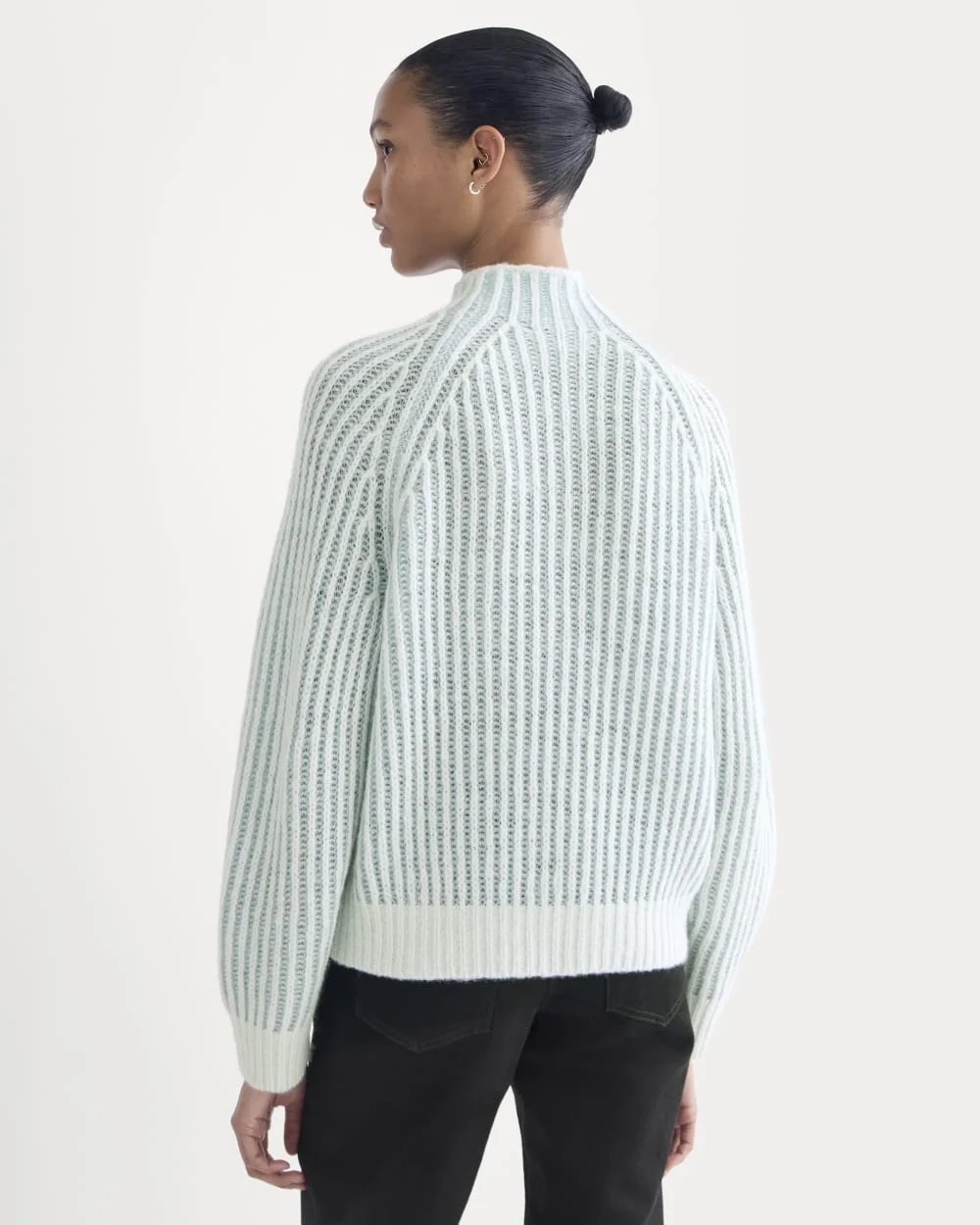Funnel-Neck Ribbed Henley Sweater | Chalk Blue / Grey Mist Vertical Stripe (3)