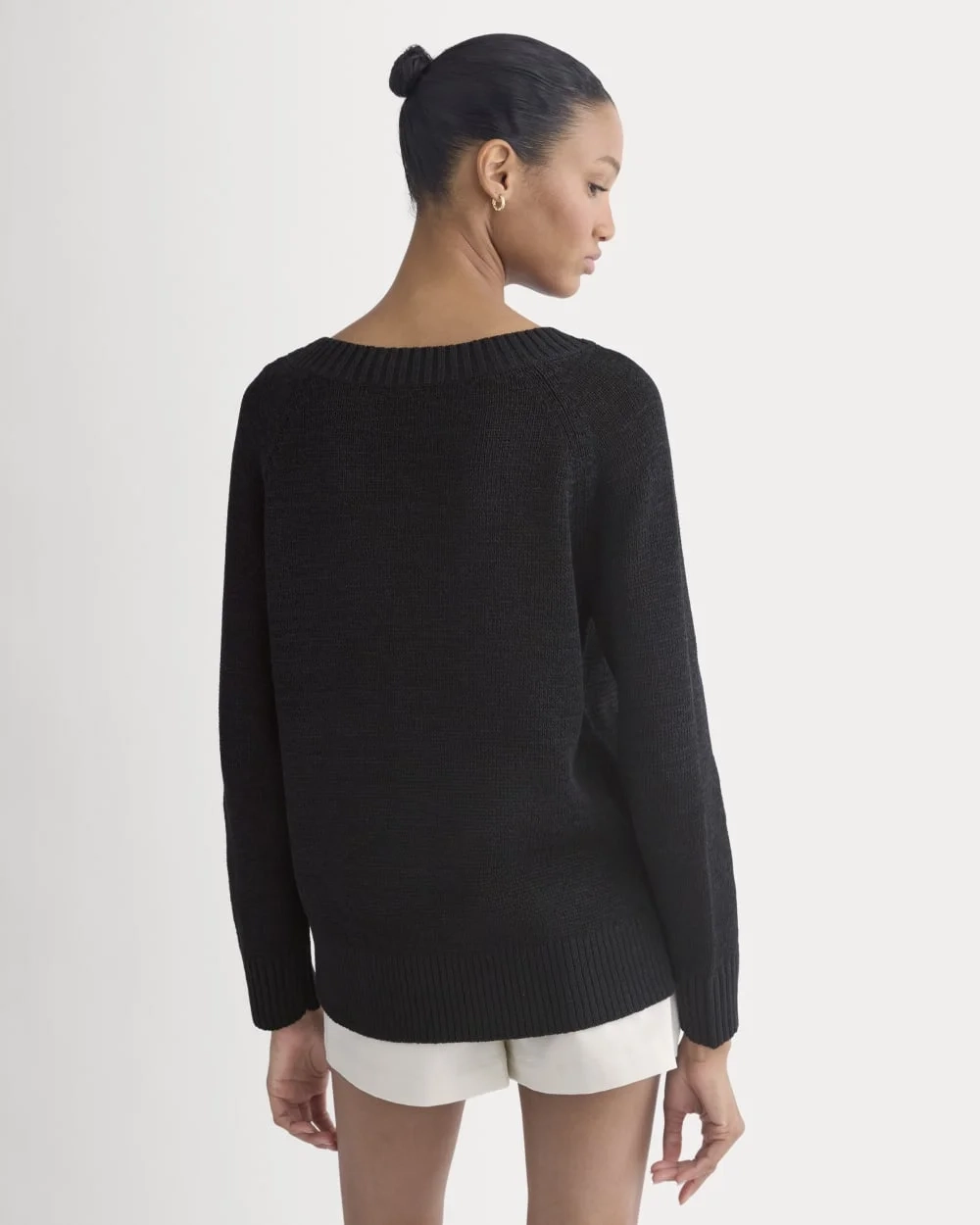 Wide-Neck Crew Sweater in Tape Yarn | Black (3)