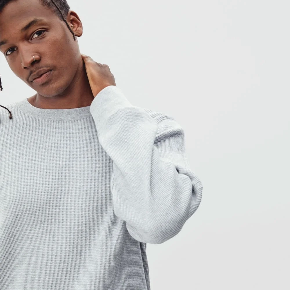 The Waffle Long-Sleeve Crew Tee | Heathered Light Grey (2)