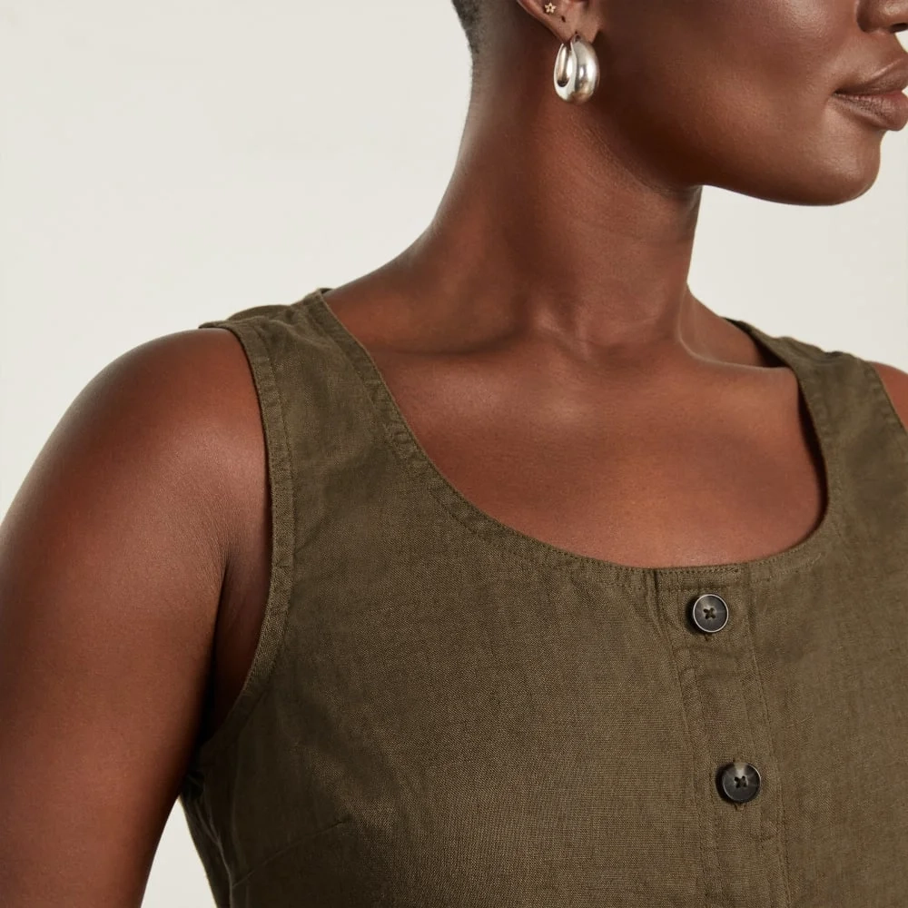 The Linen Button-Front Crop Tank | Beech (2)