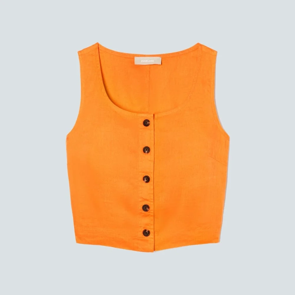 The Linen Button-Front Crop Tank | Turmeric