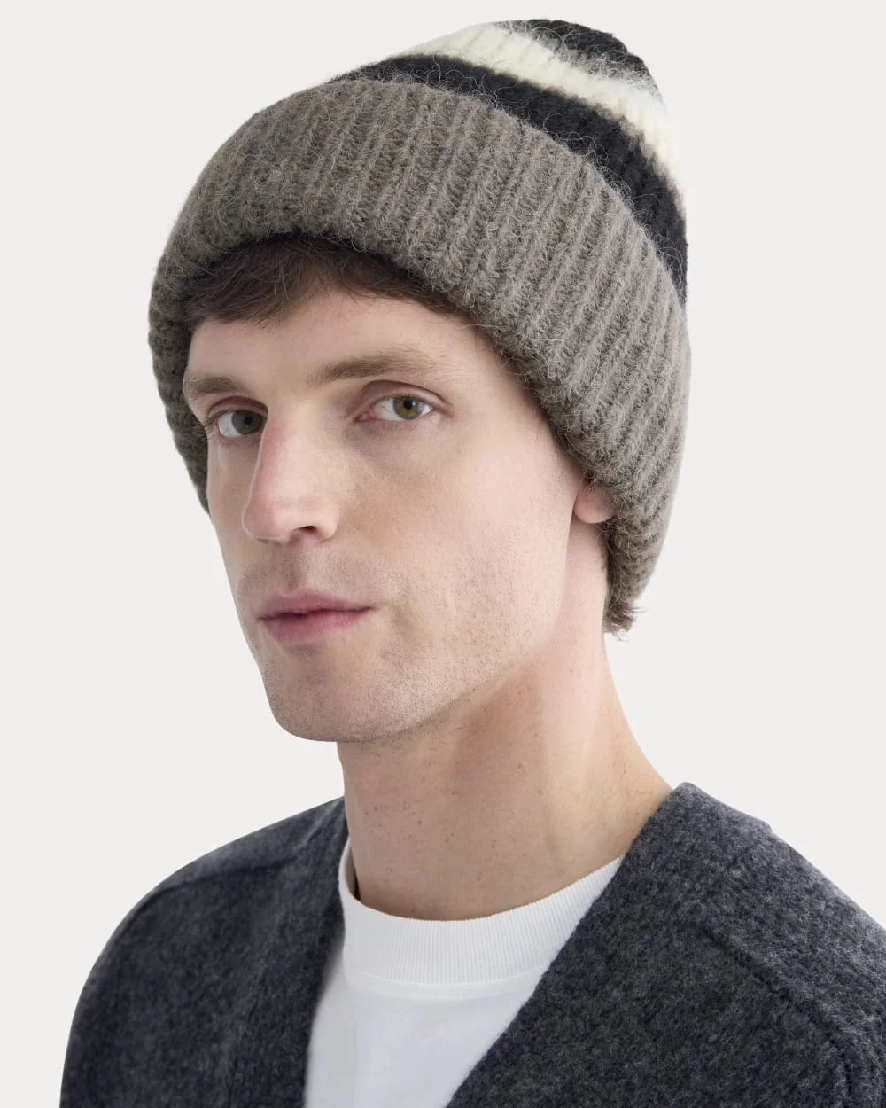 Plush Alpaca Beanie | Mid Grey Heather/Black/Bone (2)