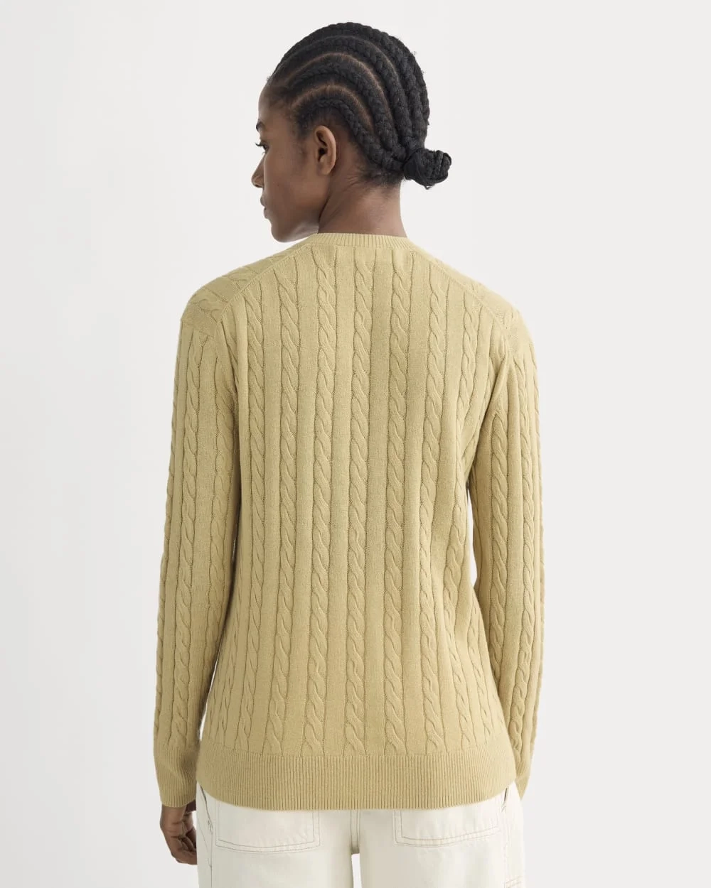 The Cable V-Neck in Cotton Cashmere | Classic Khaki (4)